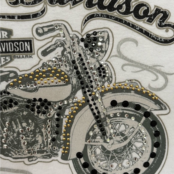 Y2K Harley Davidson Women's M Rhinestone Graphic Long Sleeve Tee Shirt Bling - Picture 3 of 8